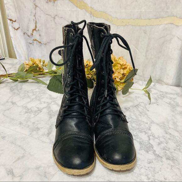 Madden Black Combat Moto Booties with double buckle and laces size 7 - Picture 3 of 11